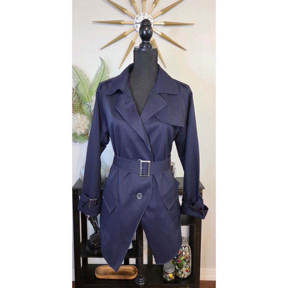 Simply Vera Vera Wang Navy Trench-Style Belted Jacket-Size Large